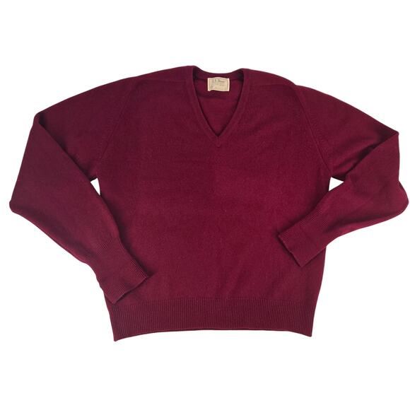 Vtg LL Bean Mens Large Red Virgin Lambswool V Neck Sweater USA Layering Outdoor - Picture 1 of 6